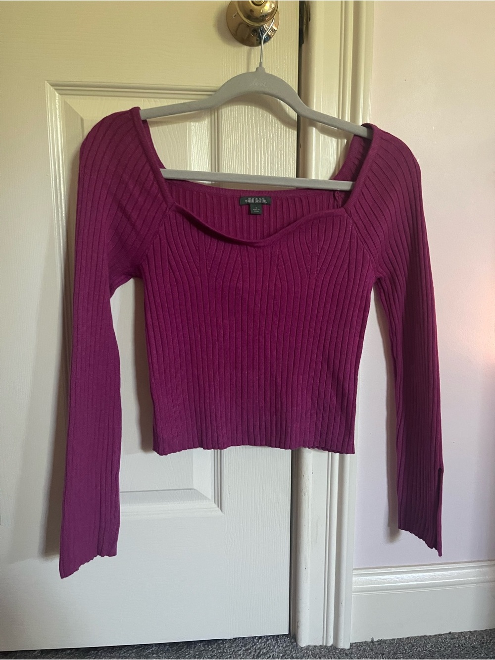 wild fable Ribbed Long Sleeve Square Neck Top - Magenta